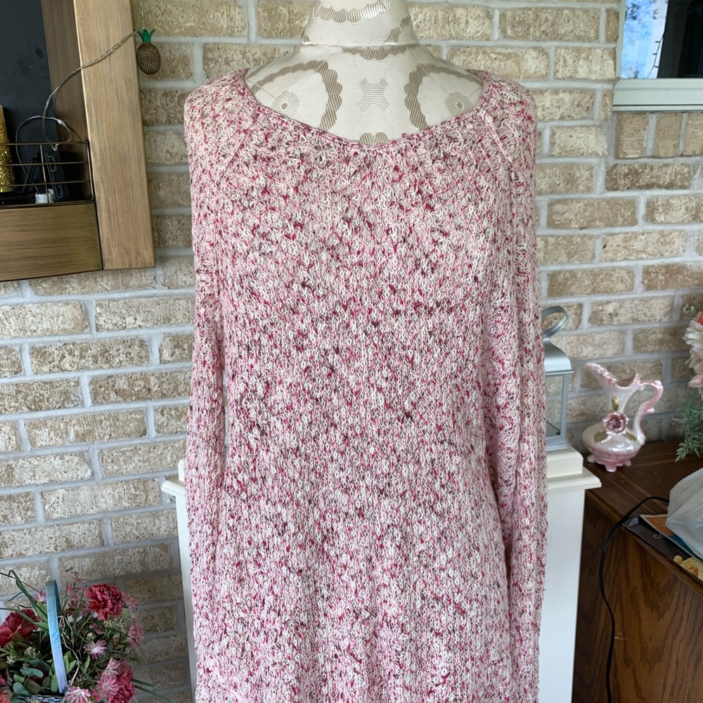 Free people pink cotton off the shoulder lace sweater size XS